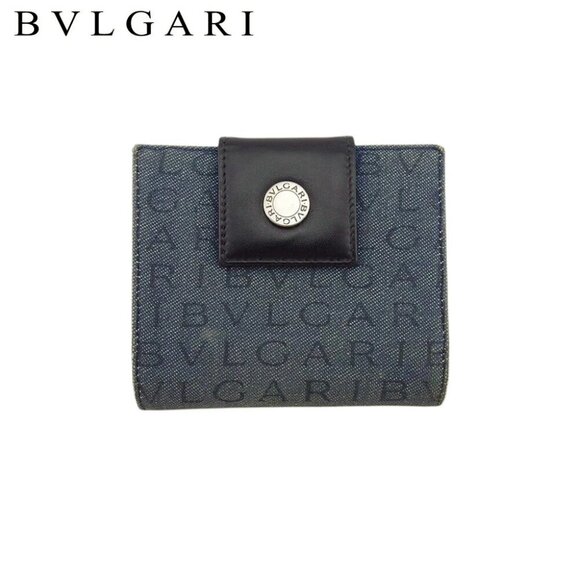 BVLGARI Mini Wallet Logomania Denim Canvas x Leather Auth Used - Picture 1 of 10